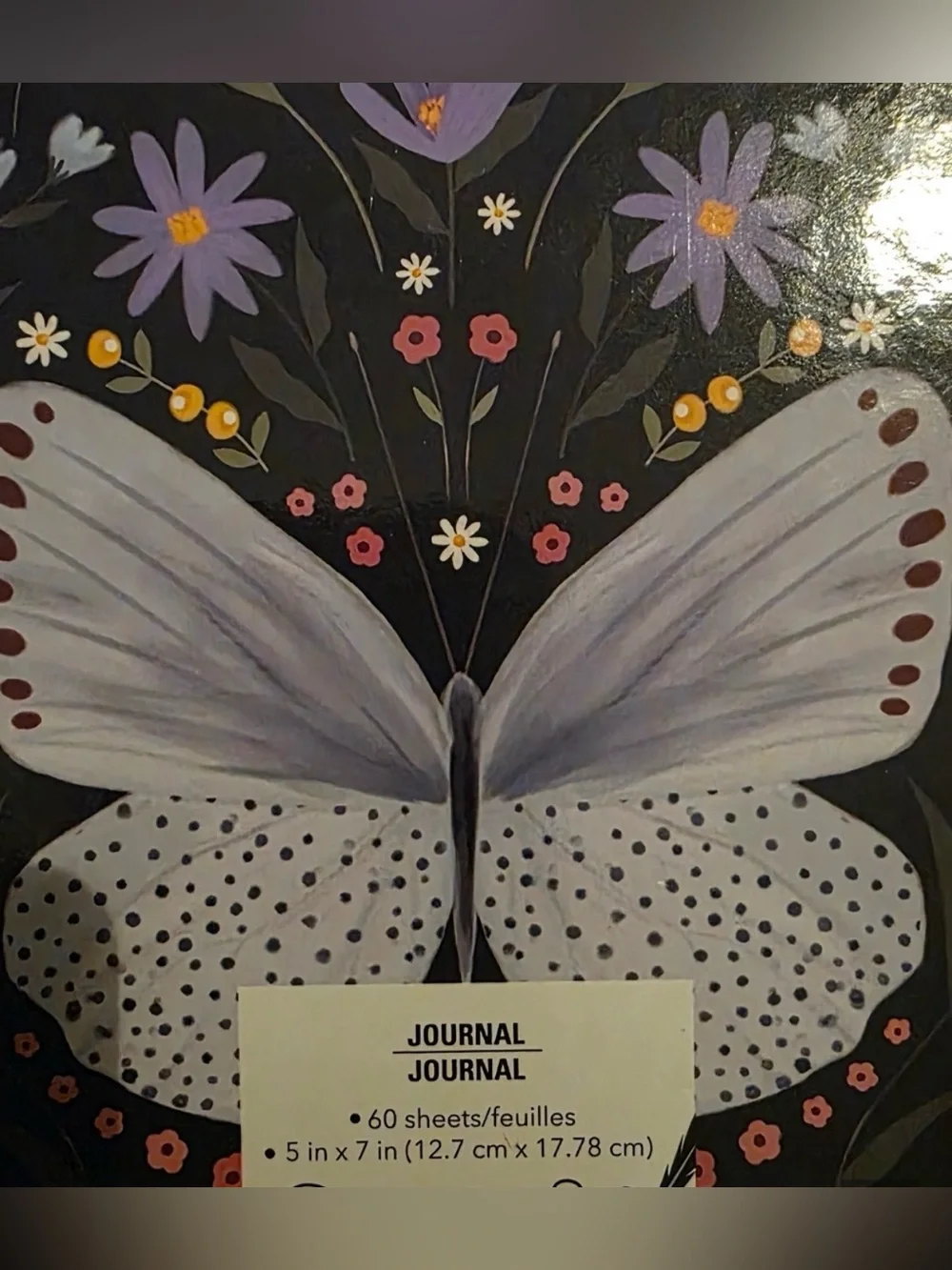 Floral Butterfly Hardcover Notebook - Black with Lavender Accent 60 Sheets 5x7
